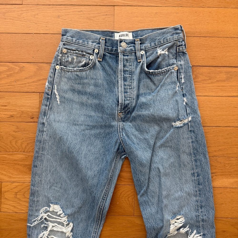 Agolde 90’s Mid Rise Loose Fit Distressed Denim Jeans Size 23 - Picture 9 of 16